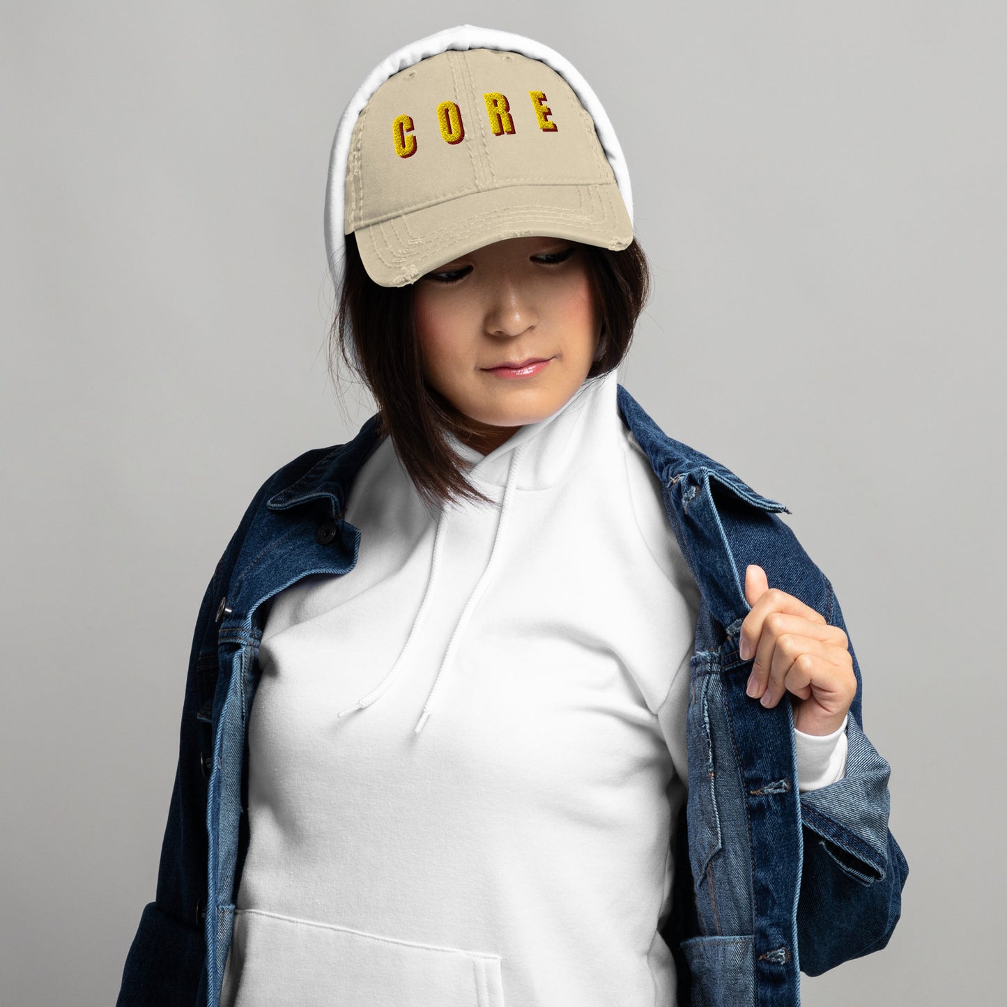 CORE Embroidered Distressed Dad Hat, Premium Cotton Baseball Cap with Detailed Embroidery by Nova and Joy