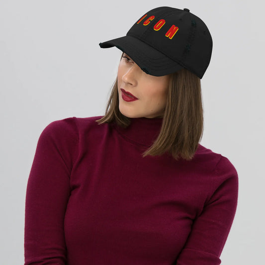 ICON Bold 3D Embroidery Dad Hat | Industrial Red & Gold Heavyweight Distressed Cap