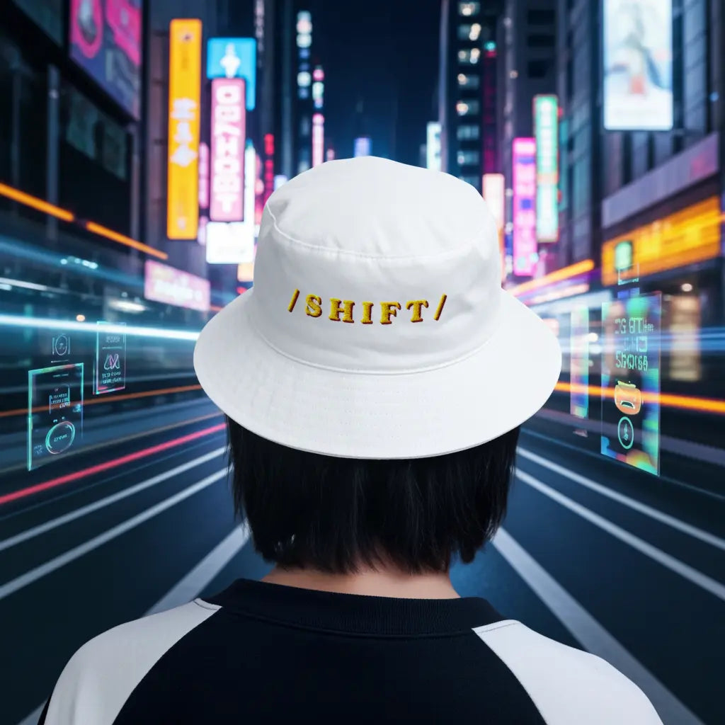 "/ SHIFT /" 3D Embroidered Bucket Hat | Premium Cotton Outdoor Accessory | Nova & Joy