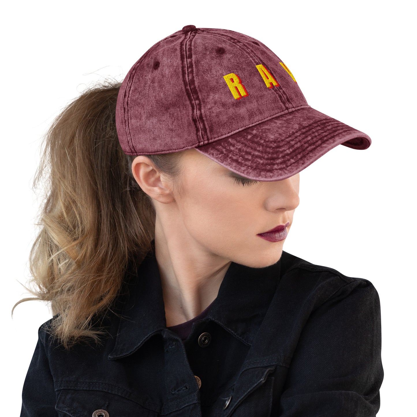 RAW Embroidered Distressed Dad Hat, Premium Cotton Baseball Cap with Detailed Embroidery by Nova and Joy