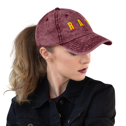 RAW Embroidered Distressed Dad Hat, Premium Cotton Baseball Cap with Detailed Embroidery by Nova and Joy