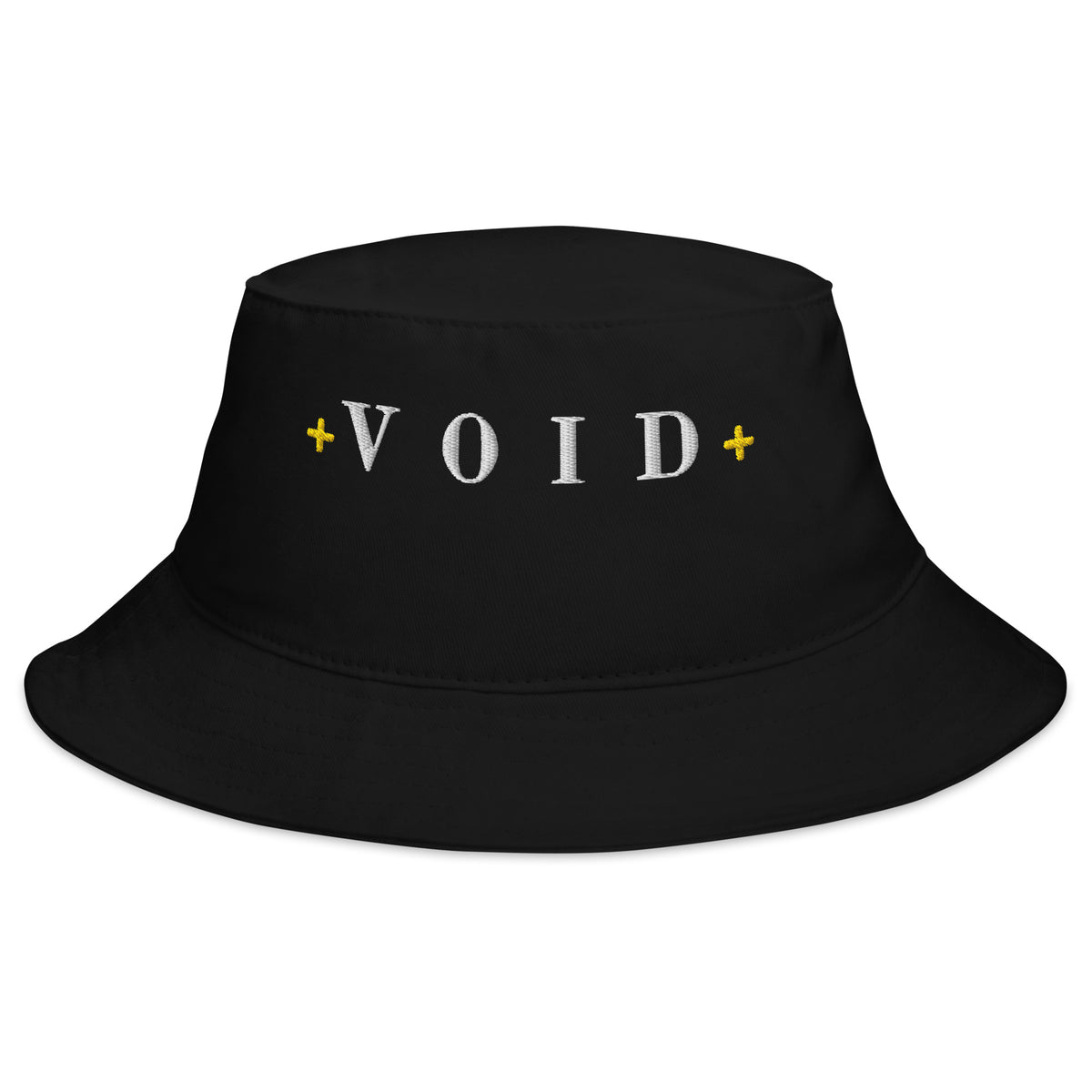 Front view of the black VOID 3D embroidered heavyweight cotton bucket hat.